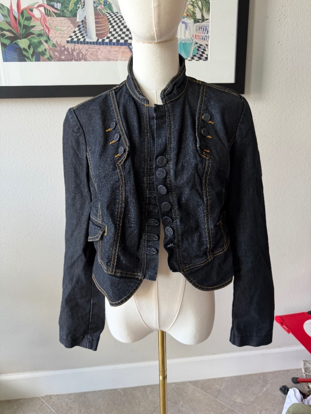 Vintage Bisou Bisou Military style Buttons Cropped Denim Jacket